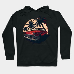 vintage style car with palm tree summer vacation design Hoodie